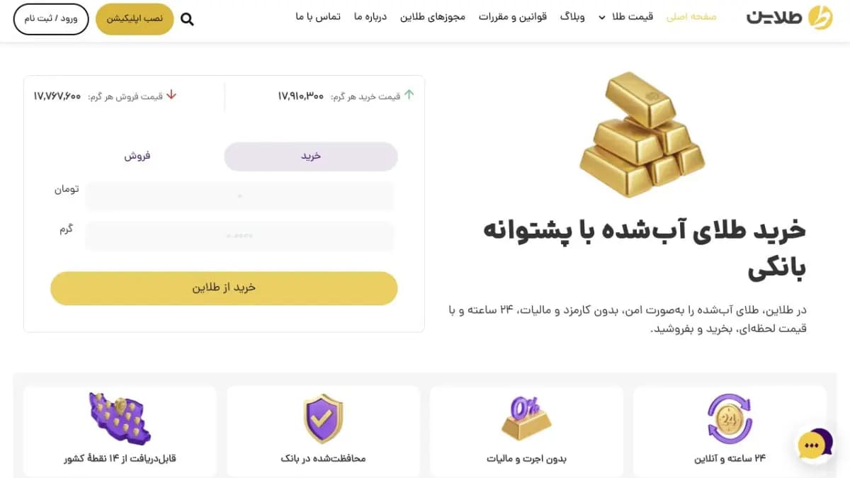 نمای سایت طلاین